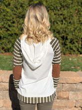 Olive Striped Sleeve Hoodie with Elbow Patch