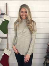 Ivory Turtle Neck Ruffle Detail Stripe Long Sleeve Top