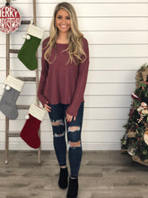 Mauve Waffle Knit Open Back Twist Back Top