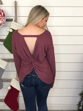 Mauve Waffle Knit Open Back Twist Back Top