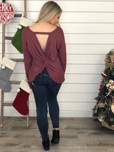 Mauve Waffle Knit Open Back Twist Back Top