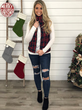 Navy/Red Cotton Mock Neck Flannel Vest