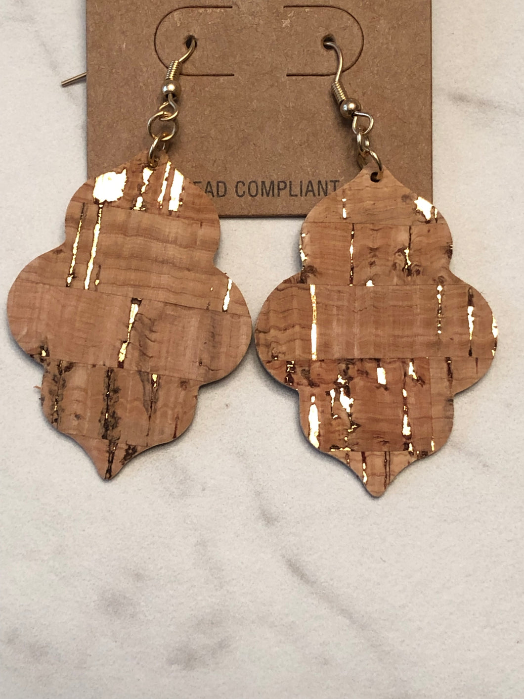 Ornate Cork Earrings with Gold Flecks