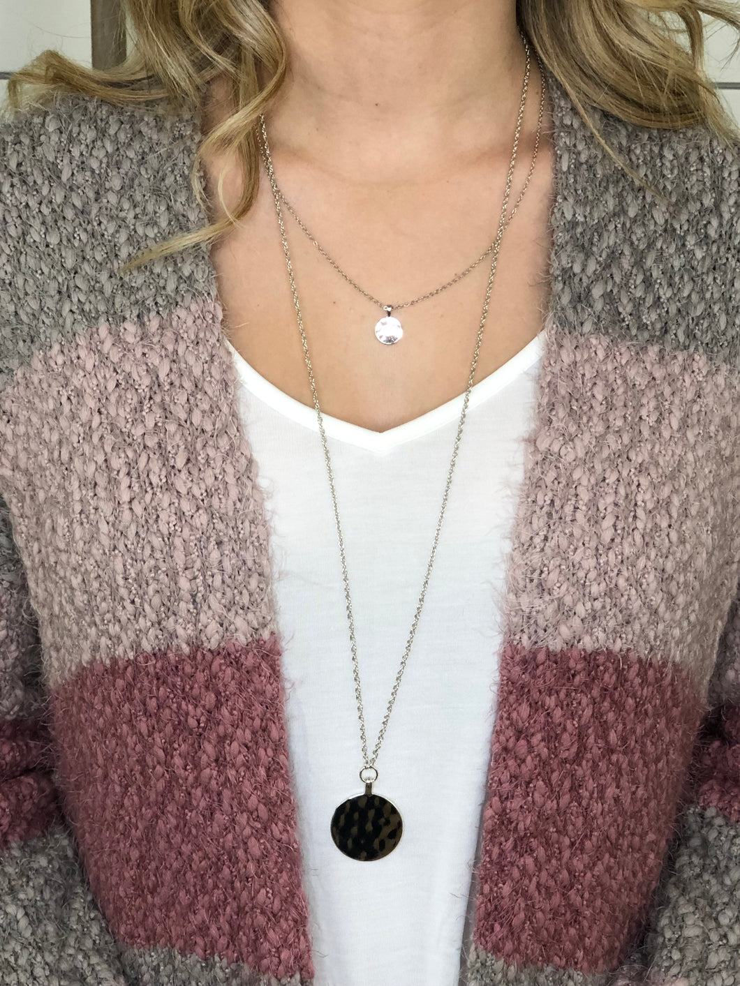 Silver Hammered Double Pendant Necklace