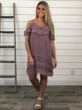Mauve Cold Shoulder Ruffle Dress