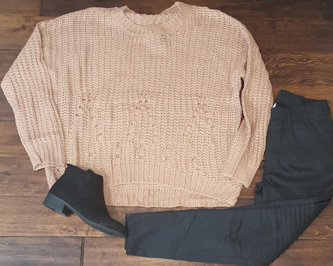 Mauve Distressed High Low Tunic Sweater