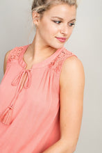 Peach Tassel Neck Tie Crochet Sleeveless Top