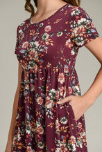 Plum Floral Short Sleeve Dress
