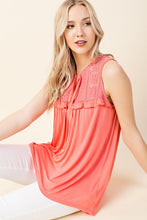 Salmon Lace Contrast Neck Tie Sleeveless Top