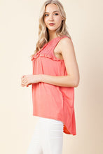 Salmon Lace Contrast Neck Tie Sleeveless Top