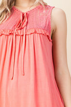 Salmon Lace Contrast Neck Tie Sleeveless Top