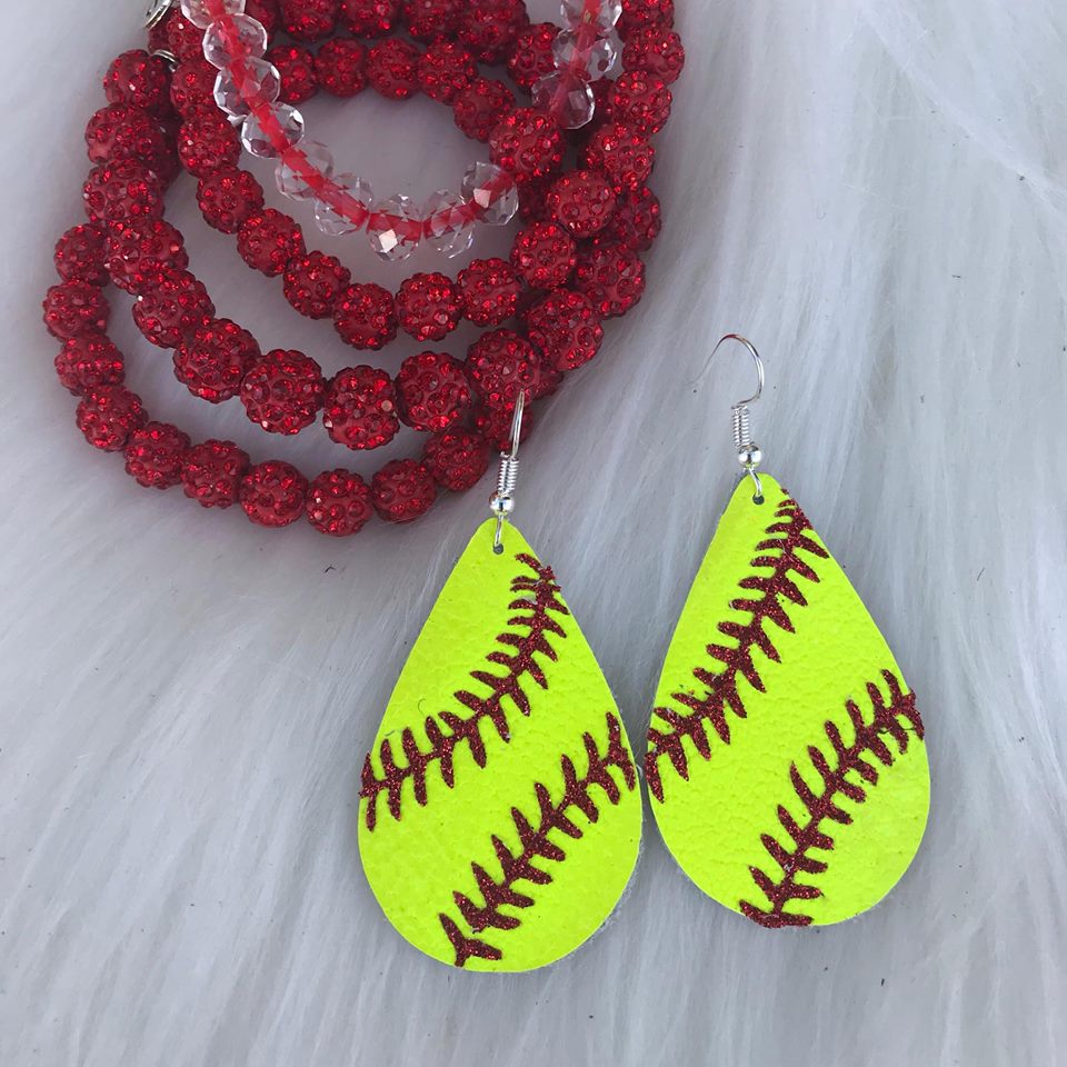 Softball Leather Teardrop Earrings