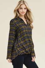 Green Plaid Twisted Hem Top