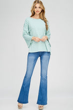 Mint Stripe 3/4 Wide Sleeve Top