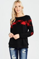 Buffalo Plaid Top with Elbow Patches