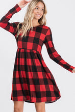 Long Sleeve Buffalo Plaid Dress with Pockets - Red/Black