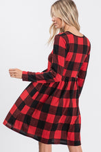 Long Sleeve Buffalo Plaid Dress with Pockets - Red/Black