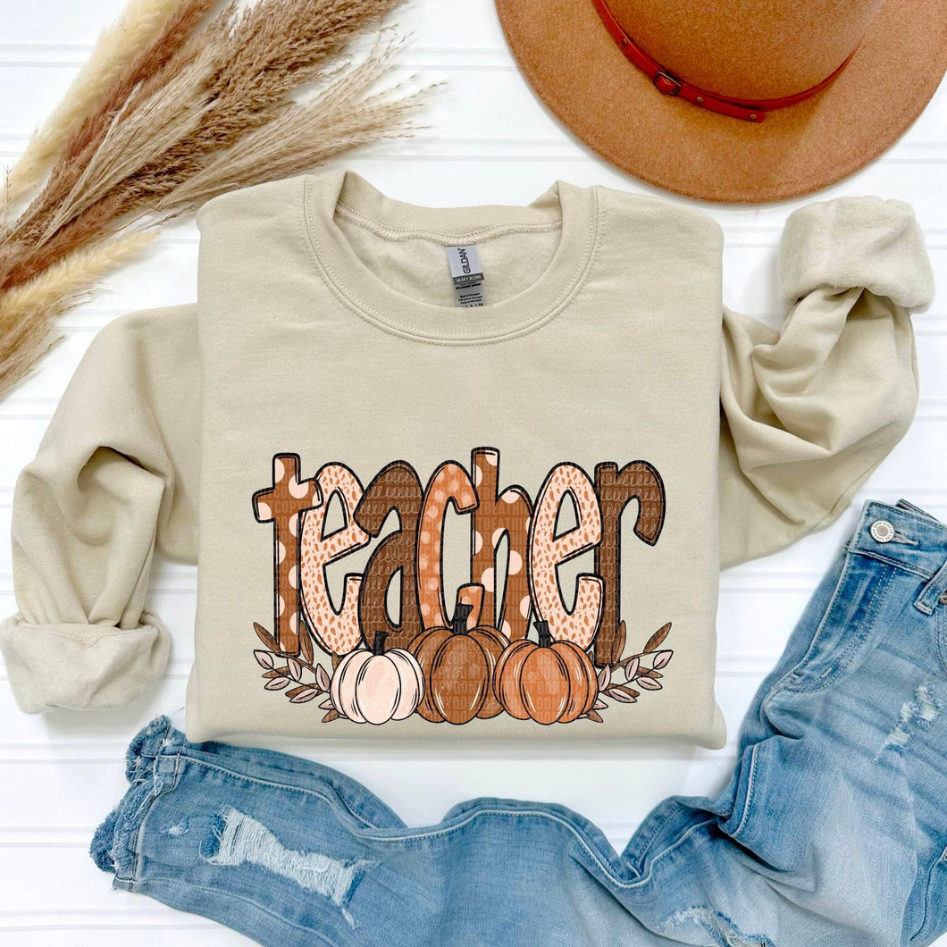 Fall Teacher Pumpkins Sweatshirt - Taupe