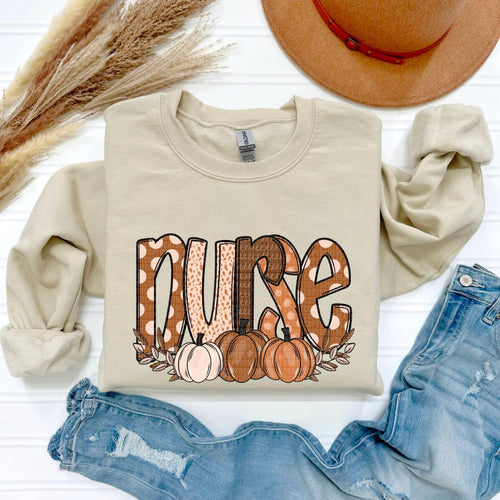 Fall Nurse Pumpkins Sweatshirt - Taupe