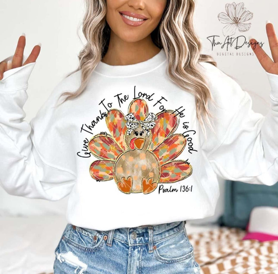 Give Thanks to the Lord Turkey Sweatshirt - White