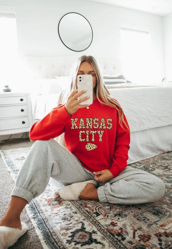 Leopard Kansas City Arrowhead Sweatshirt - Red