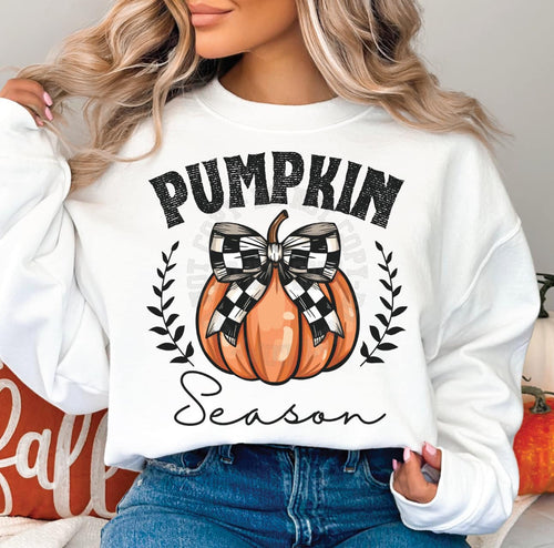 Pumpkin Season Checkered Coquette Sweatshirt - White