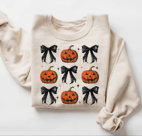 Pumpkins and Bows Sweatshirt - Taupe