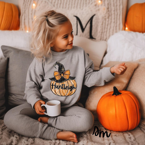 Youth Personalized Pumpkin Witch Hat Sweatshirt