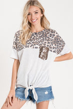 Leopard Sequin Pocket Front Tie Top