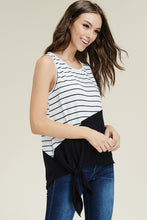 Sleeveless Black and White Striped Side Tie Top