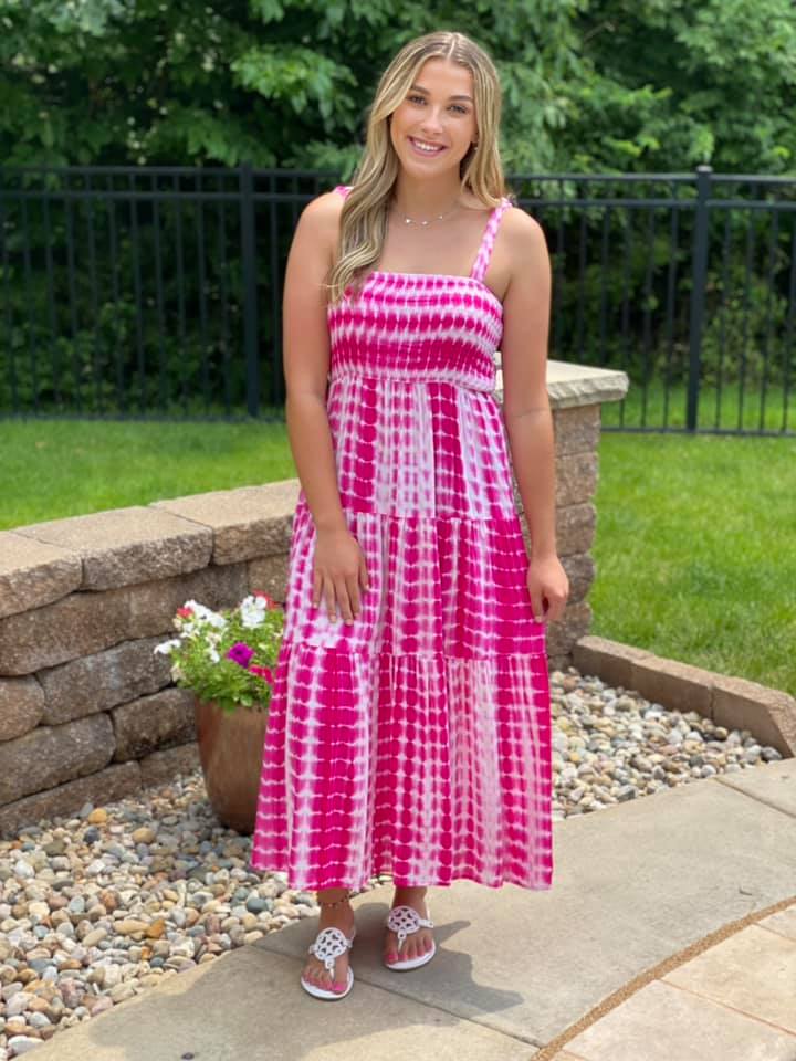 Tie Dye Tiered Maxi Dress - Pink