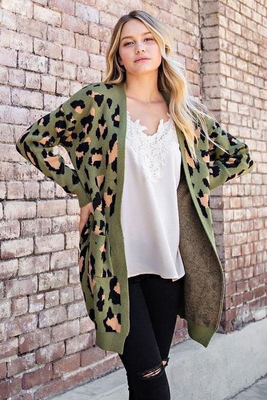 Luxe Leopard Cardigan - Olive