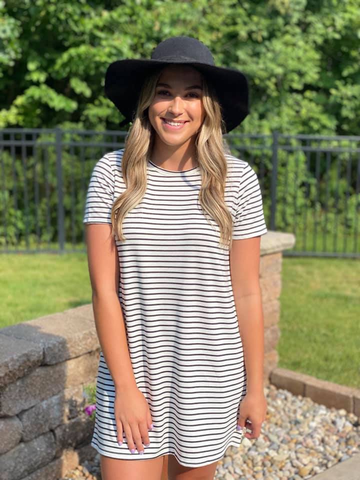 black and white stripe t shirt dress Women's Black/Striped Long T-shirt dress