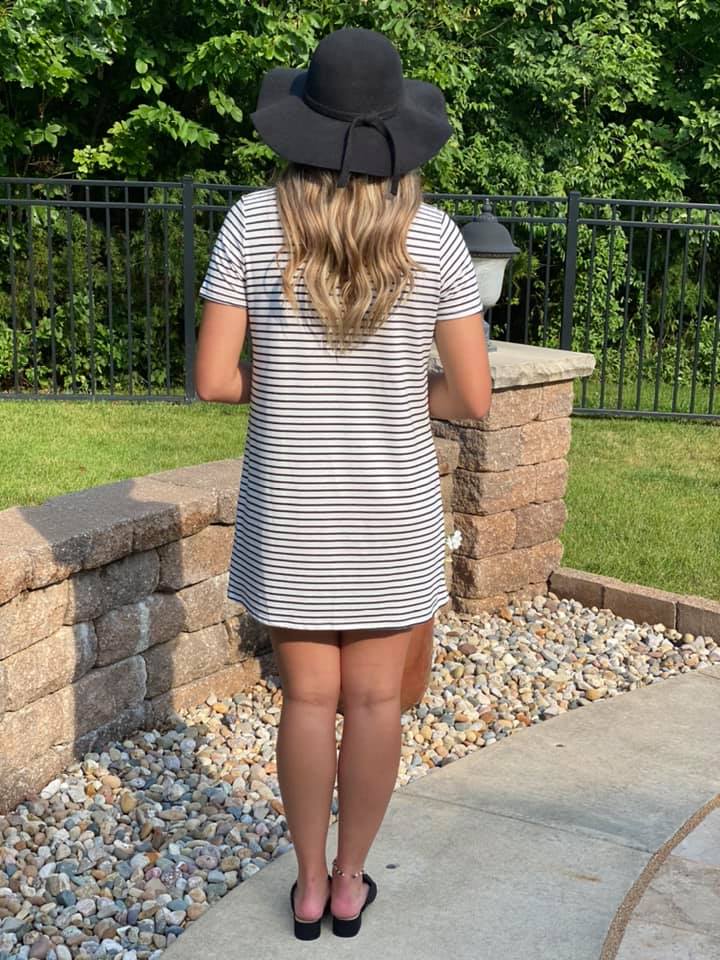 black striped t shirt dress 100% Cotton White Stripe Mini T-Shirt Dress - All Dresses