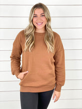 Drop Shoulder Sweatshirt with Pockets - Camel