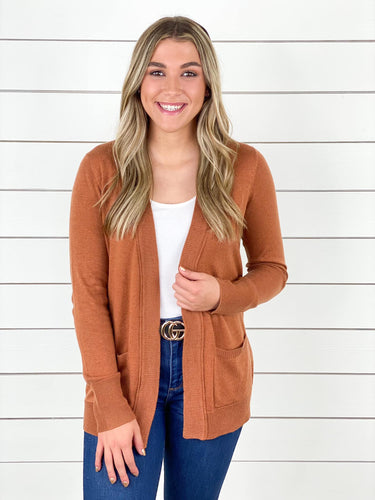 Open Front Cardigan with Pockets - Copper