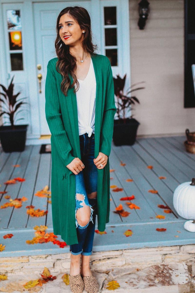 Emerald Green Ribbed Cardigan