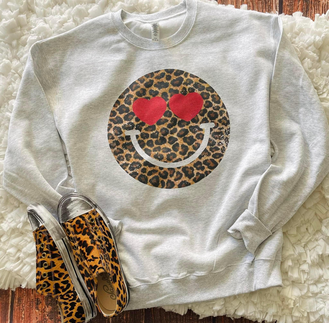 Leopard Print Smiley Face Sweatshirt