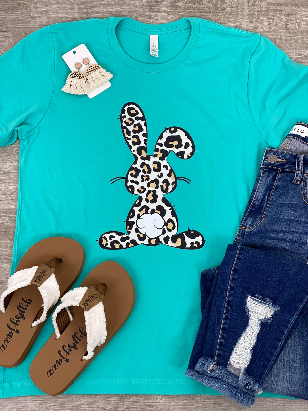 Leopard Bunny Graphic Tee - Teal