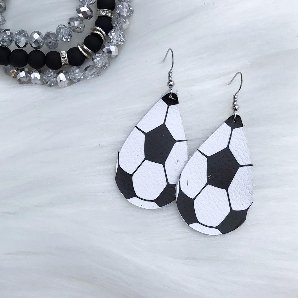 Soccer Leather Teardrop Earrings
