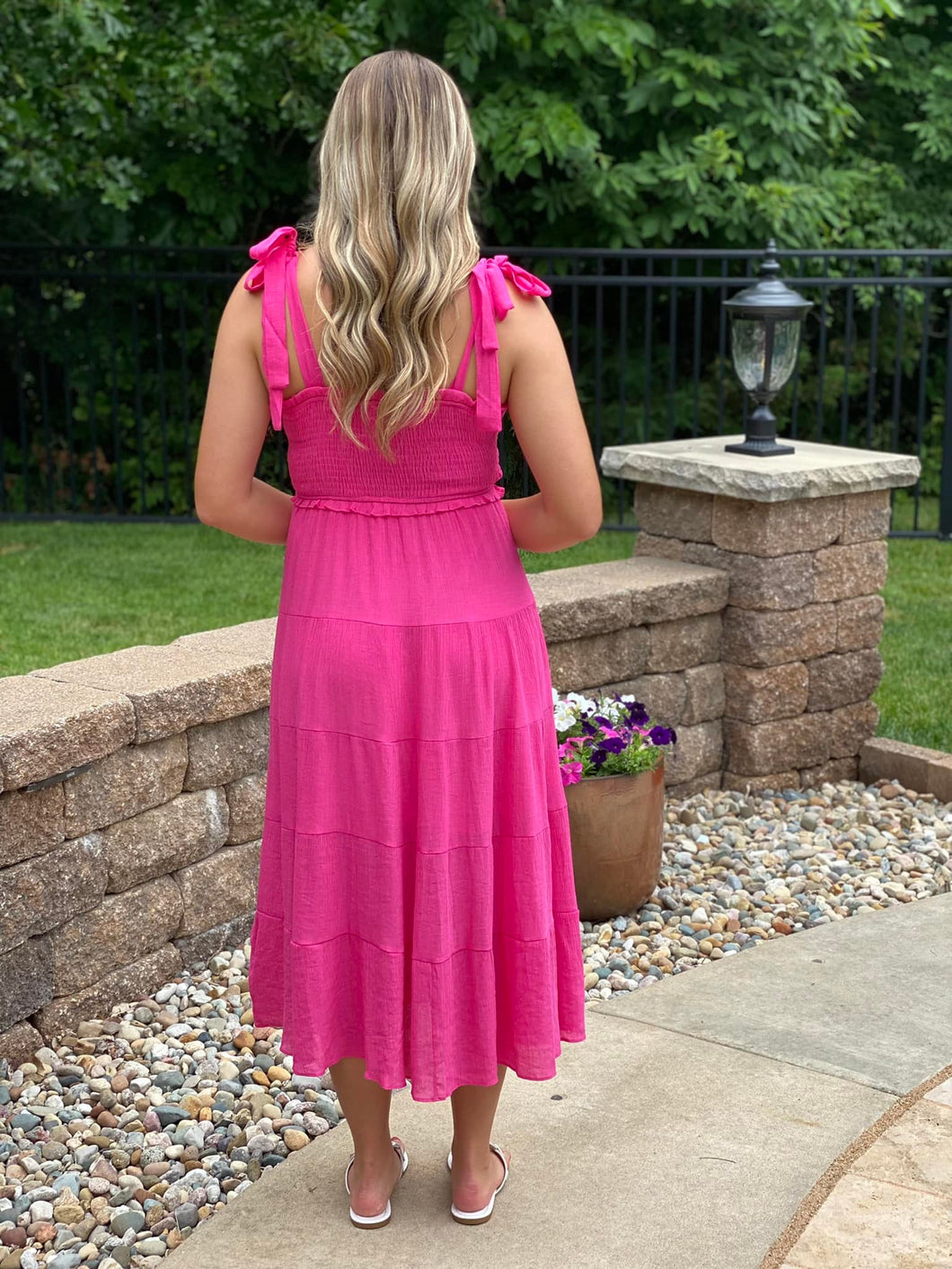 Hot Pink Tiered Midi Dress Barnberry Lane Hot Pink Tiered Midi Dress Barnberry Lane