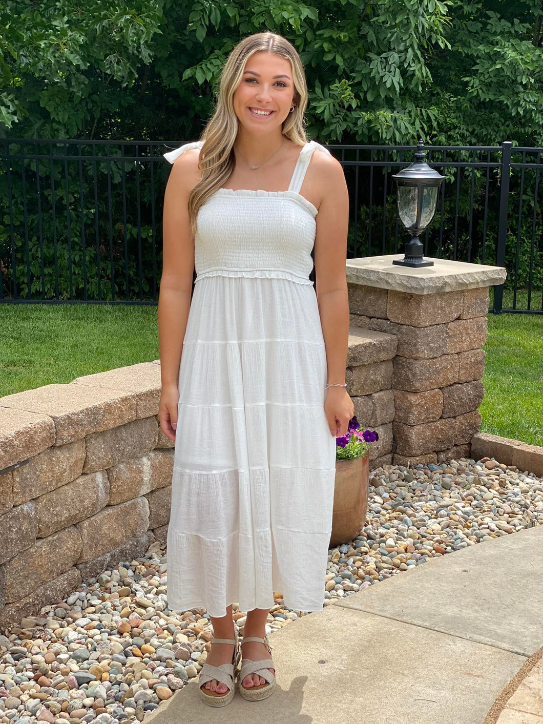 White Tiered Midi Dress – Barnberry Lane White Tiered Midi Dress – Barnberry Lane