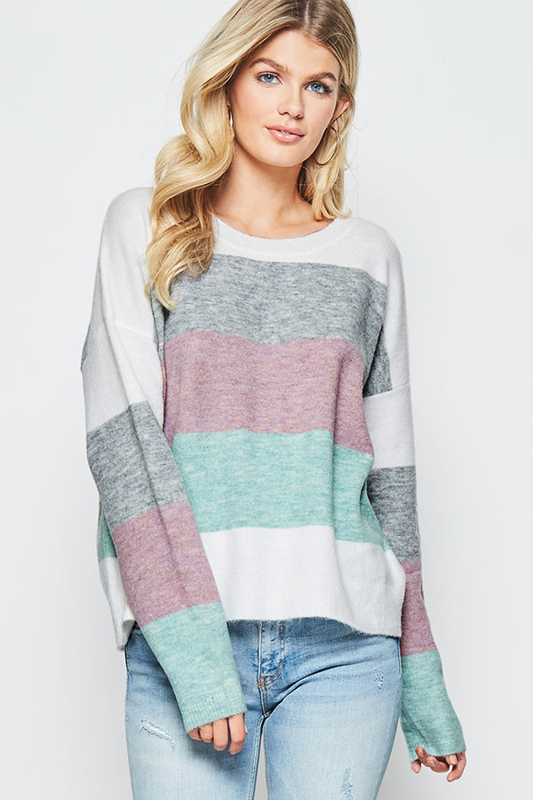 Plus Spring Color Block Sweater