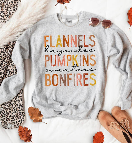 Flannels Hayrides Pumpkins Sweaters Bonfires Sweatshirt - Gray