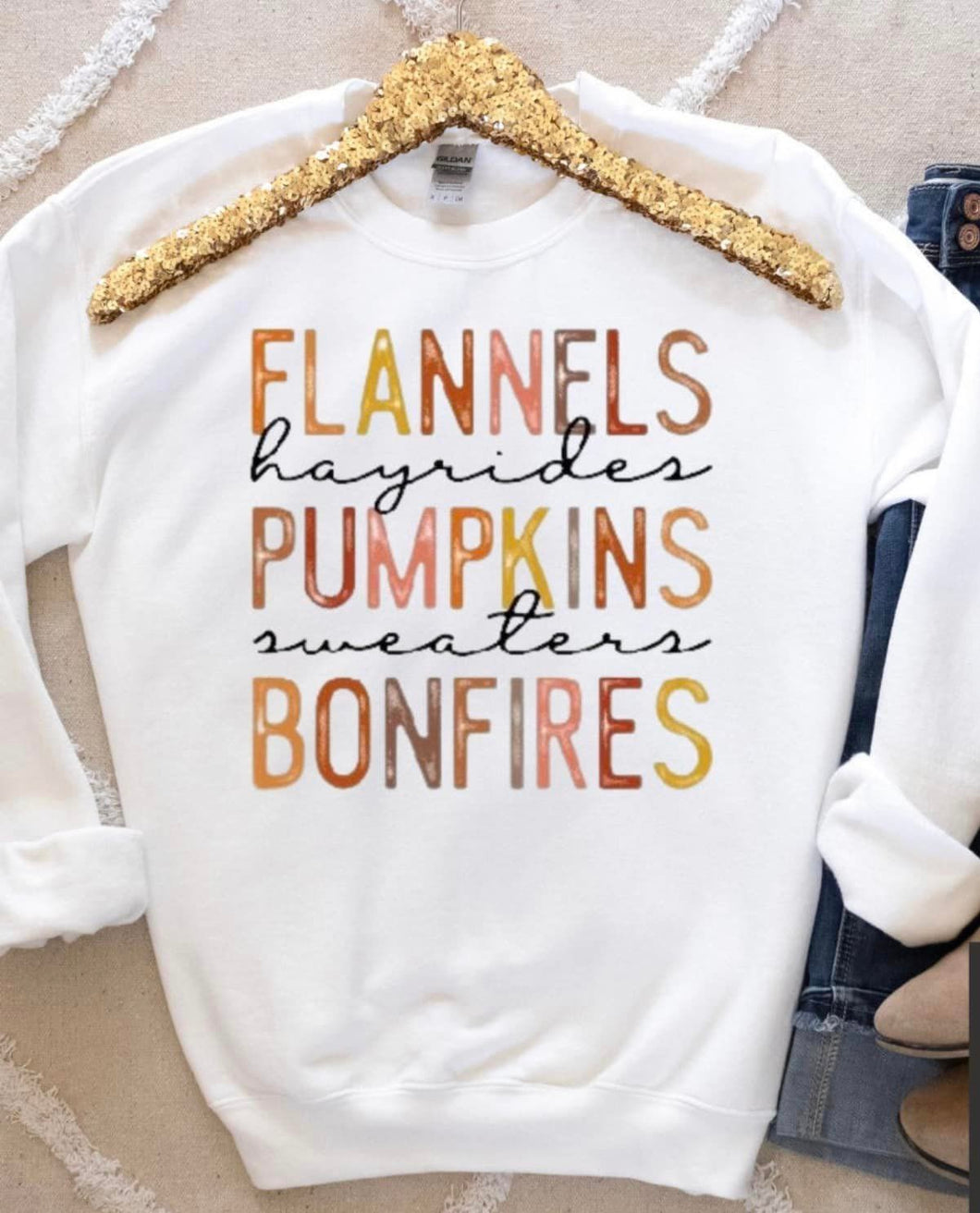 Flannels Hayrides Pumpkins Sweaters Bonfires Sweatshirt - White