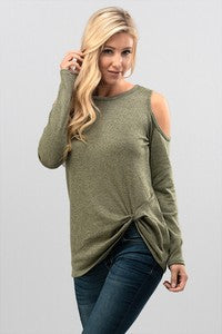 Cold Shoulder Sweater with Side Knot
