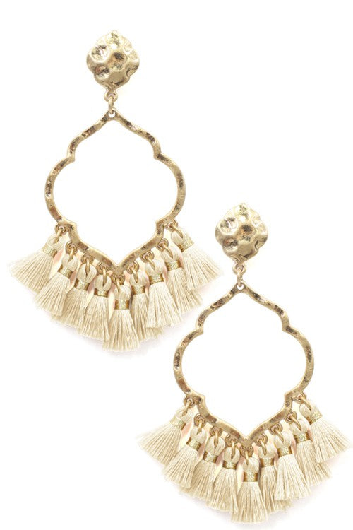 Gold Quatrefoil Ivory Tassel Earrings