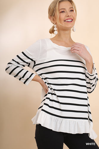 Ivory/Black Striped Ruffle Top