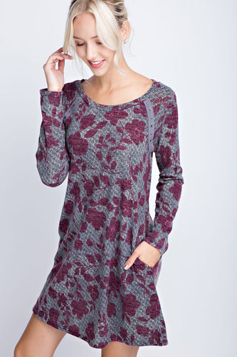 Grey and Plum Floral Short Dress