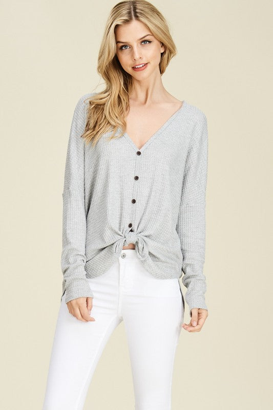 Grey Waffle Knit Knot Top